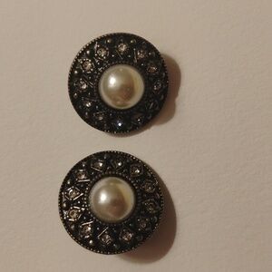 Vintage Clip On Earrings Faux Pearl and Rhinestones